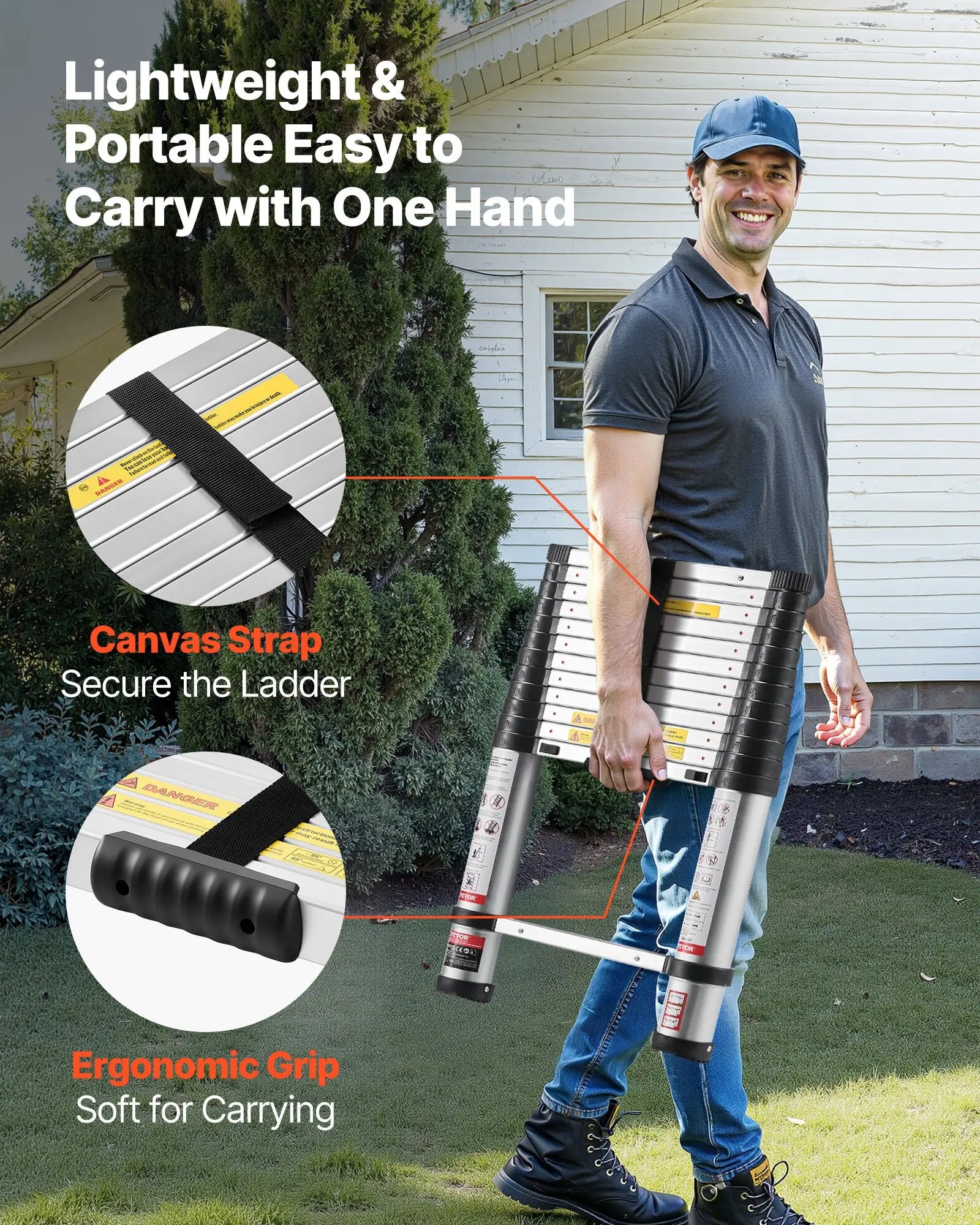 VEVOR Telescoping Ladder, , Mutil-button Retraction Collapsible Extension Ladder, 400 LBS Capacity with Non-slip Feet, Portable Multi-purpose Compact Ladder for Home, RV, Loft, ANSI Liste