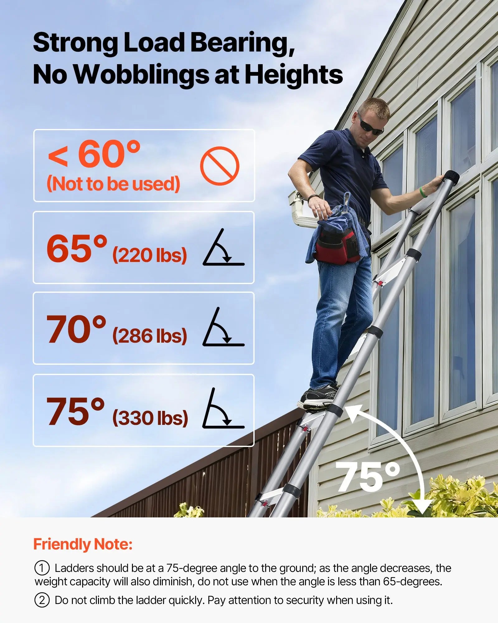 VEVOR Telescoping Ladder, , Mutil-button Retraction Collapsible Extension Ladder, 400 LBS Capacity with Non-slip Feet, Portable Multi-purpose Compact Ladder for Home, RV, Loft, ANSI Liste