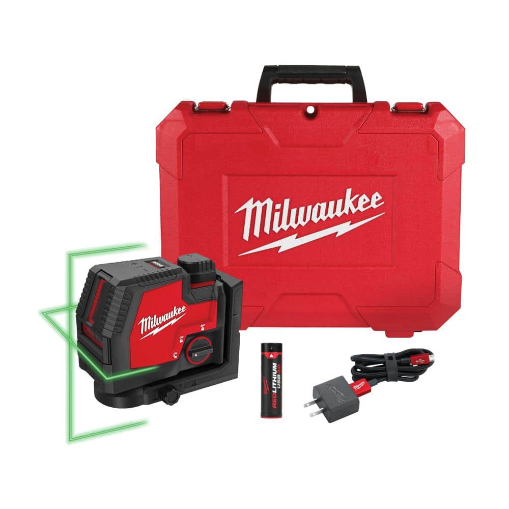 100 ft. REDLITHIUM Lithium-Ion USB Green Rechargeable Cross Line Laser Level