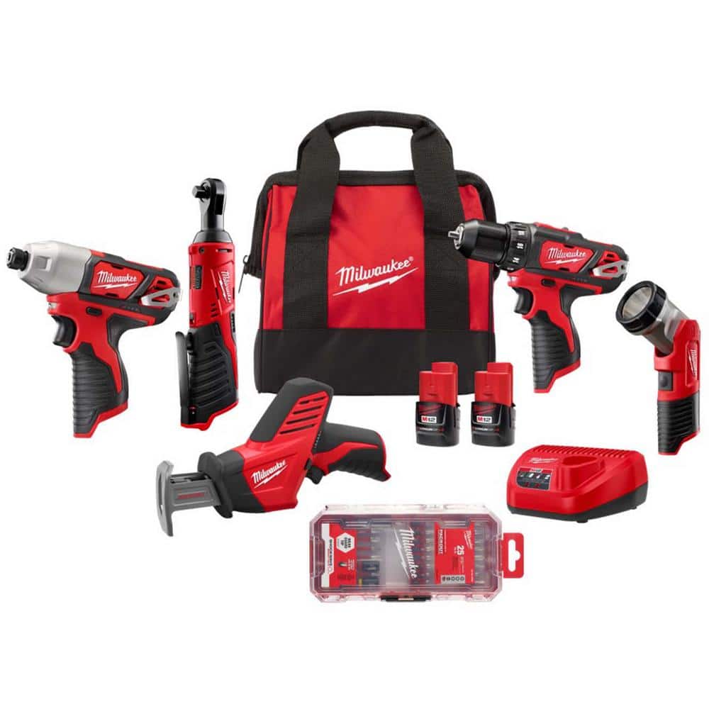 M12 12-Volt Lithium-Ion Cordless 5-Tool Combo Kit w/SHOCKWAVE Impact Duty Alloy