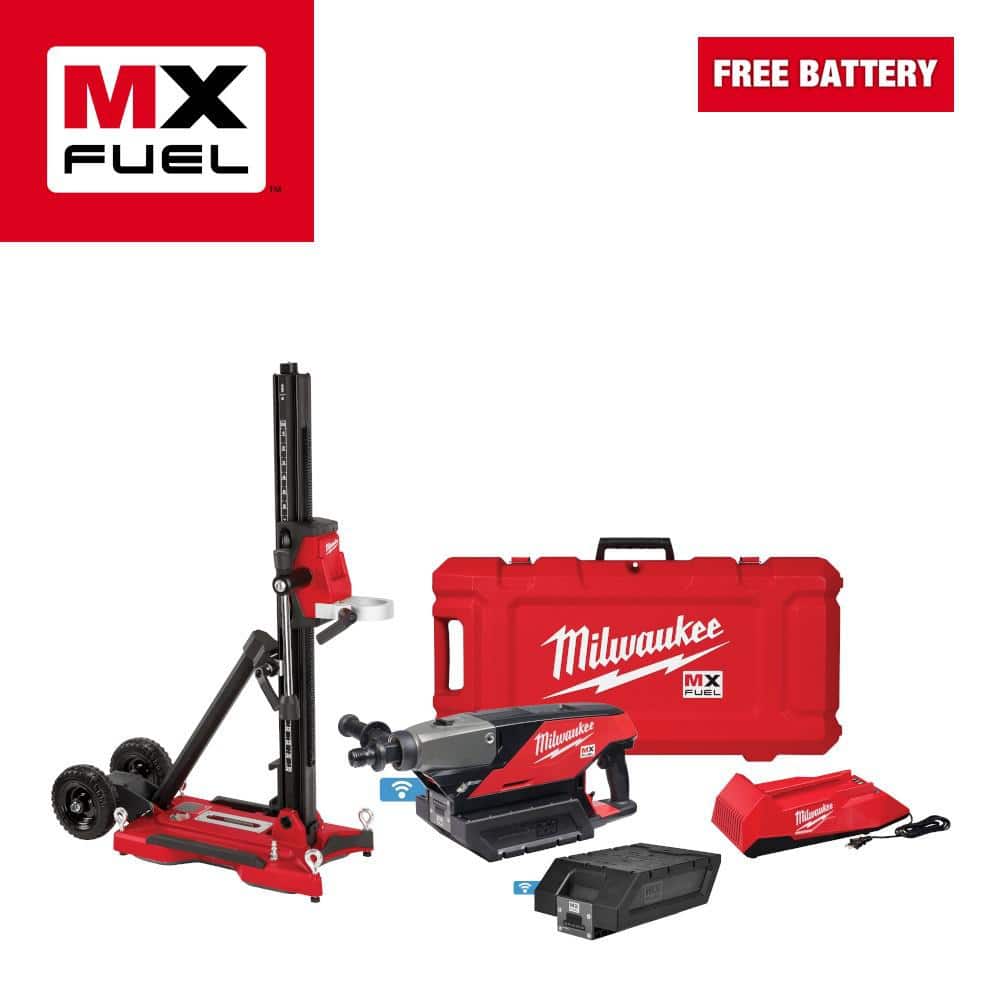 MX FUEL Lithium-Ion Cordless Handheld Core Drill Kit with Stand, 2 Batteries