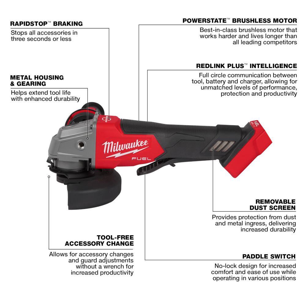 M18 Fuel 18V Lithium-Ion Brushless Cordless 4-1/2 in. /5 in. Grinder with Paddle Switch Kit with FORGE 6.0Ah Battery