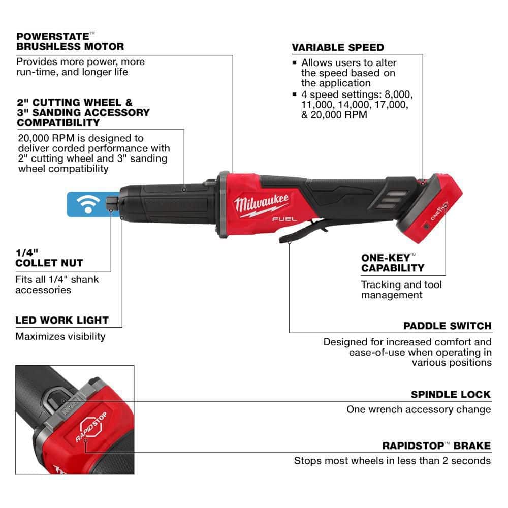 M18 FUEL 18V Lithium-Ion Brushless Cordless 2-3 in. Variable Speed Die Grinder Paddle Switch w/One-Key (Tool-Only)