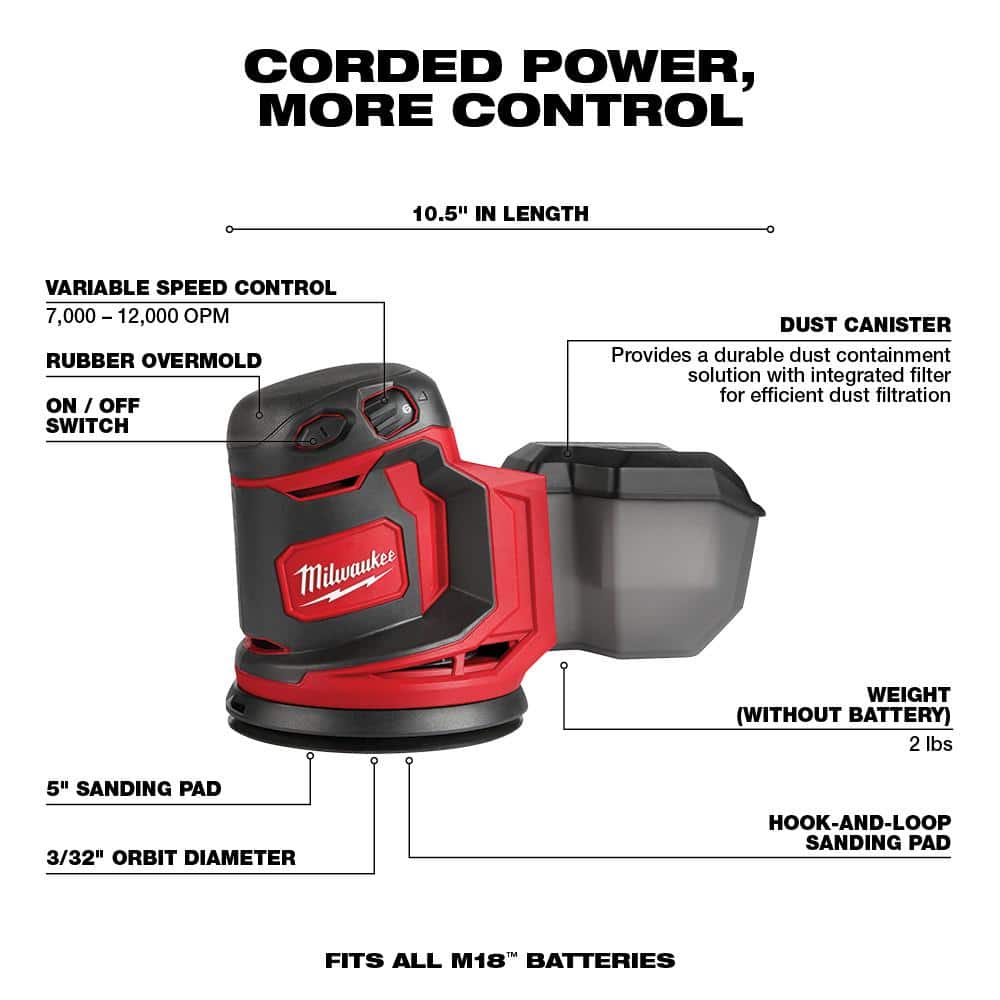 M18 18V Lithium-Ion Cordless 5 in. Random Orbit Sander with (2) M18 5.0Ah Batteries