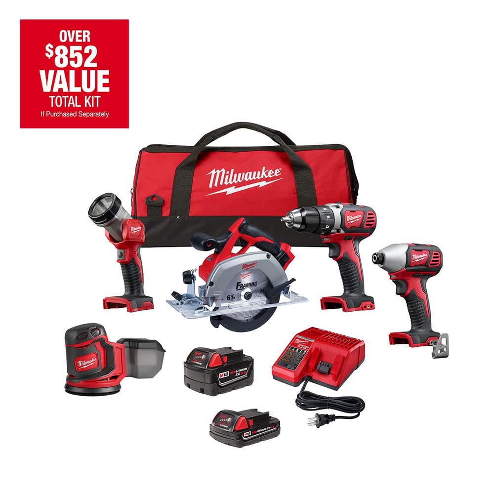 M18 18V Lithium-Ion Cordless Combo Kit (5-Tool) with 2-Batteries, Charger and