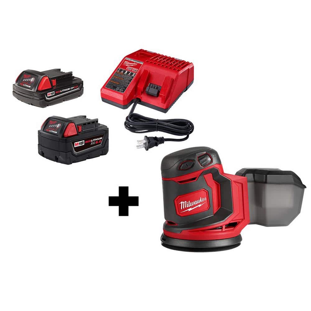 M18 18V Lithium-Ion Cordless 5 in. Random Orbit Sander with (1) 5.0 Ah, (1) 2.0