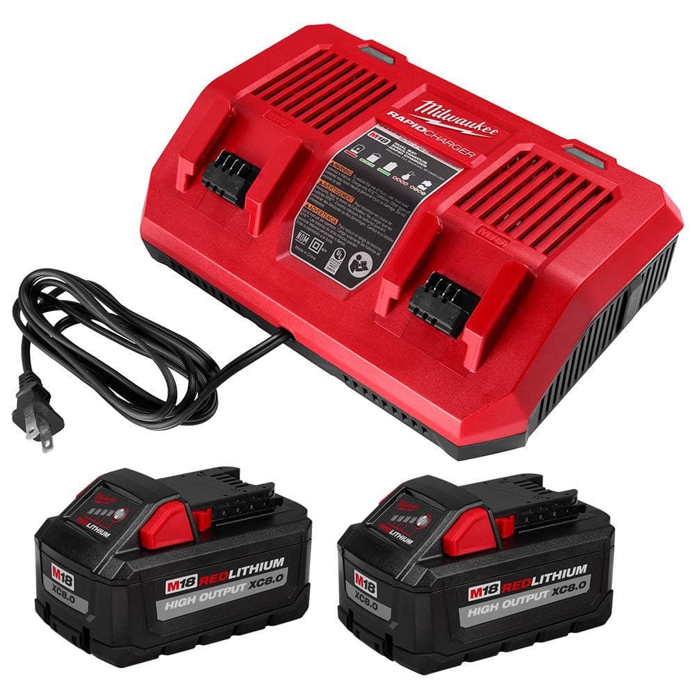M18 18V Lithium-Ion Dual Bay Rapid Battery Charger w/ (2) 8Ah HIGH OUTPUT