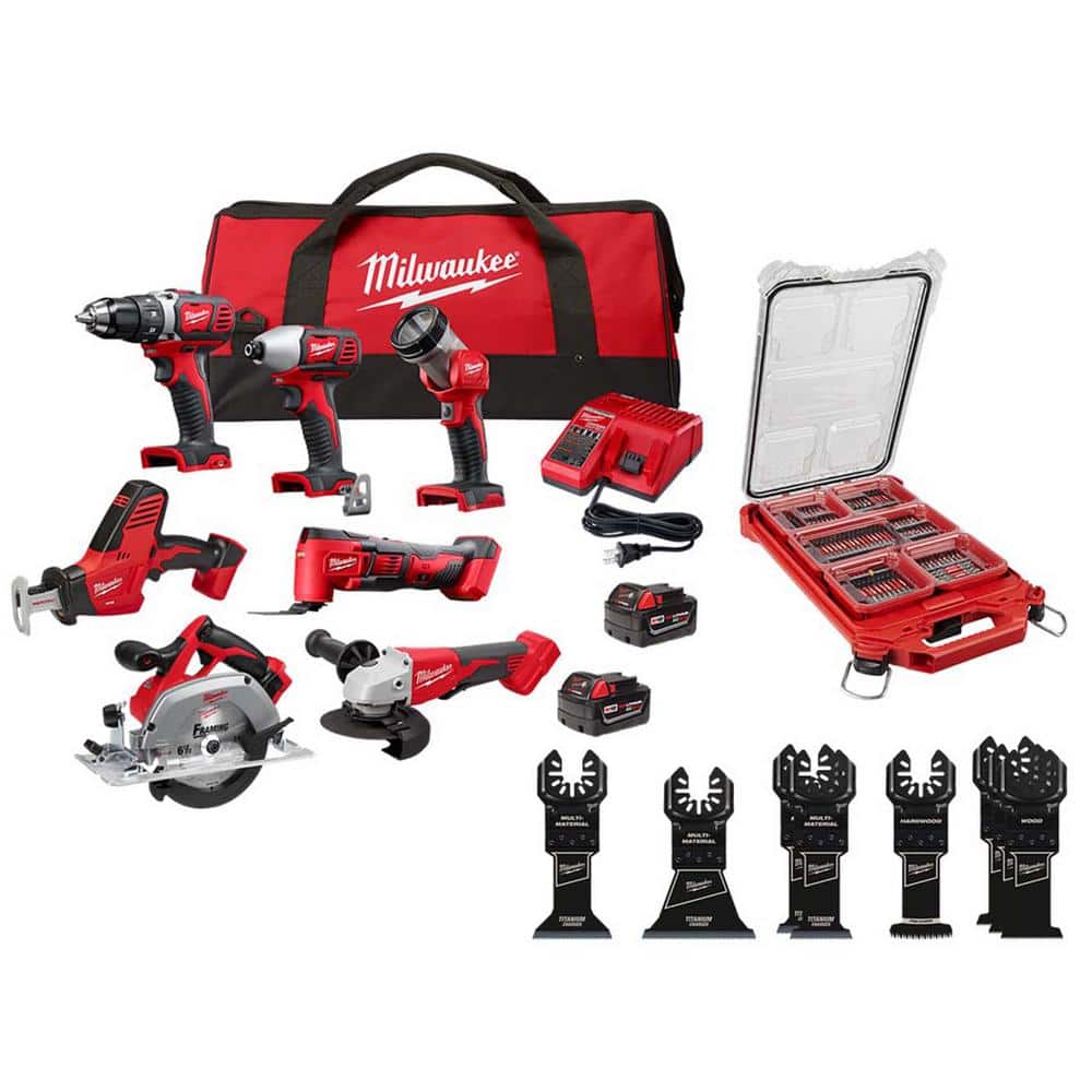 M18 18V Lithium-Ion Cordless Combo Kit 7-Tool with Screwdriver Bit Set and